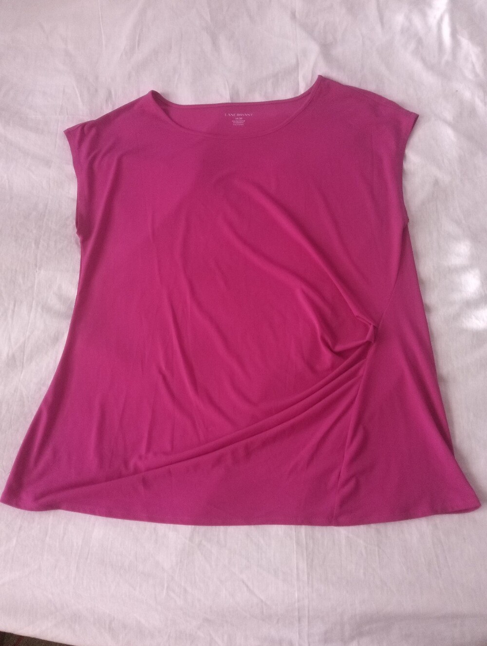 Lane Bryant Bright Fuchsia Scoop Neck Ruch Jersey Sleeveless Top